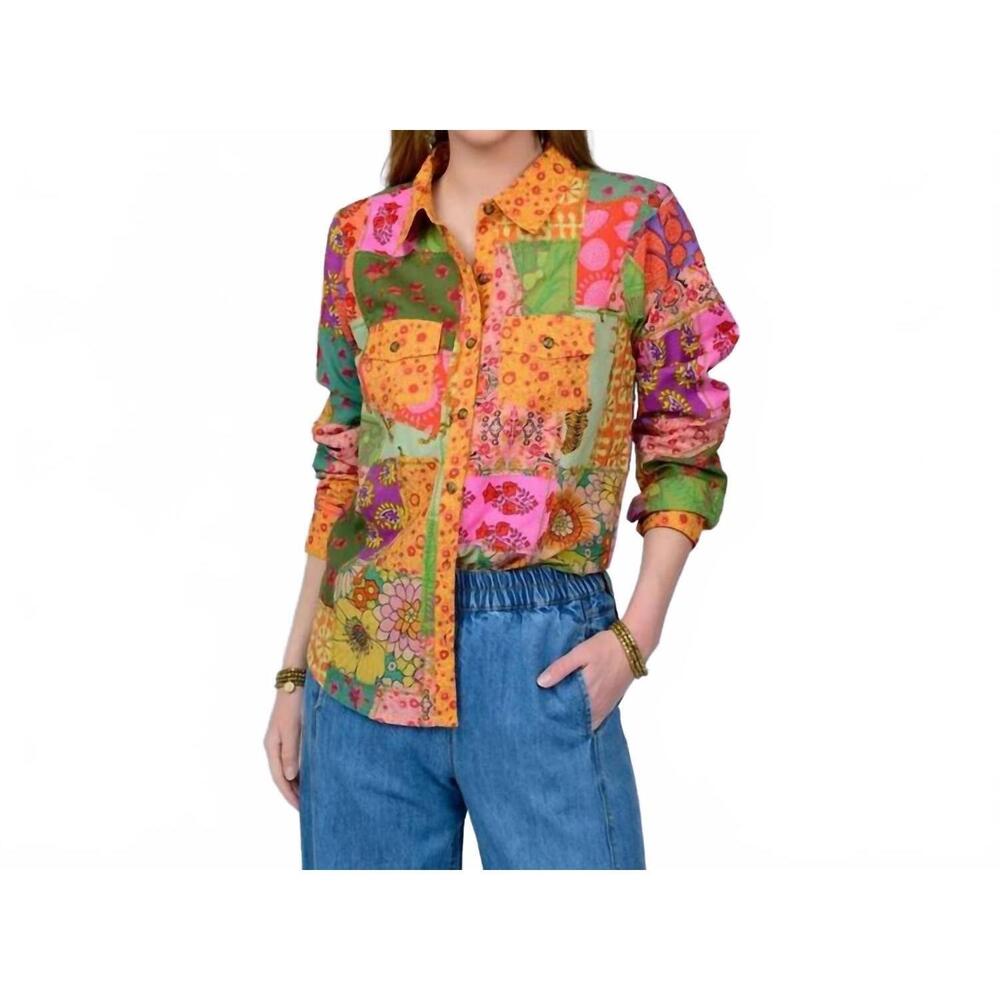 NEW IVY JANE delilah patchwork camp shirt in multi